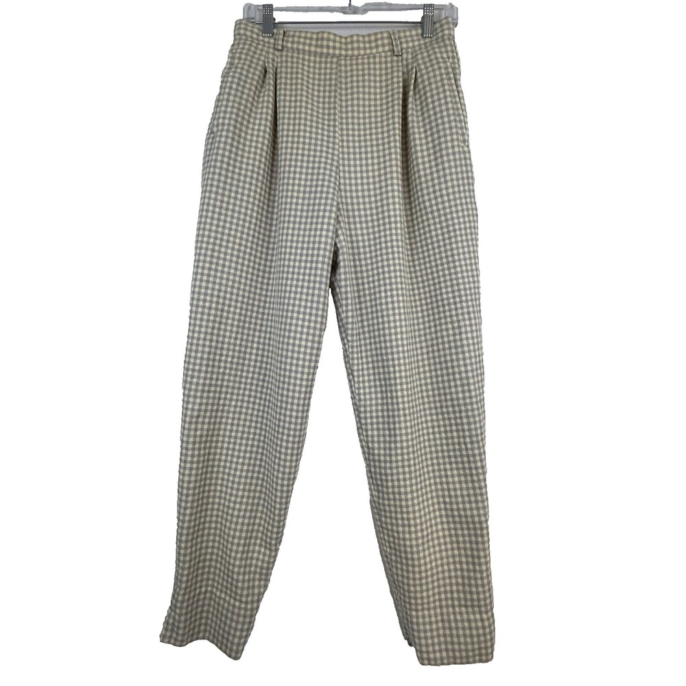 Christian‎ Dior Trousers Womens 12 Gray Gingham Wool Pleated High Rise Vintage